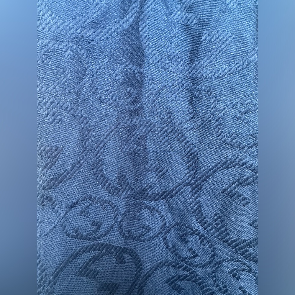 Vintage Gucci 100% Wool Blue Monogrammed Logo Scarf with Fringe - Picture 2 of 5